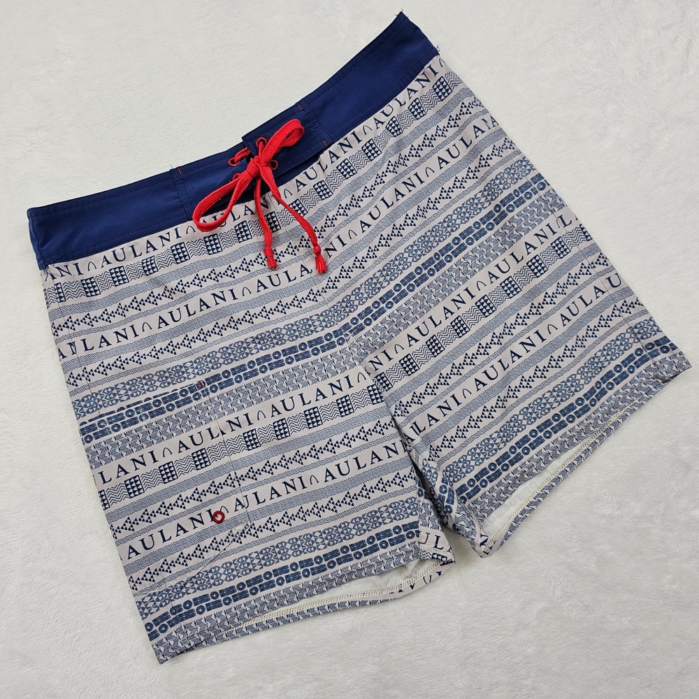 Disney Aulani Resort Board Shorts Mens Medium Blue Gray Tribal Print Swim Trunks